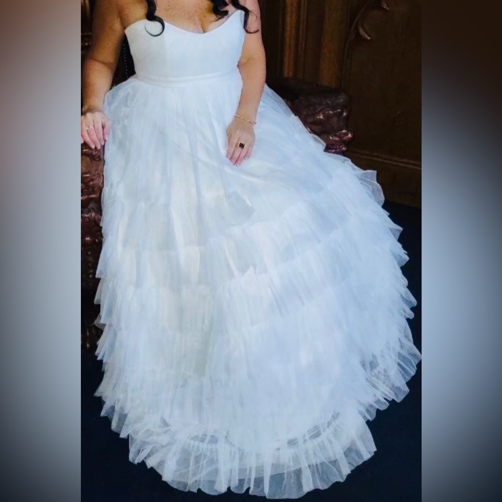 White tiered tulle layered gown